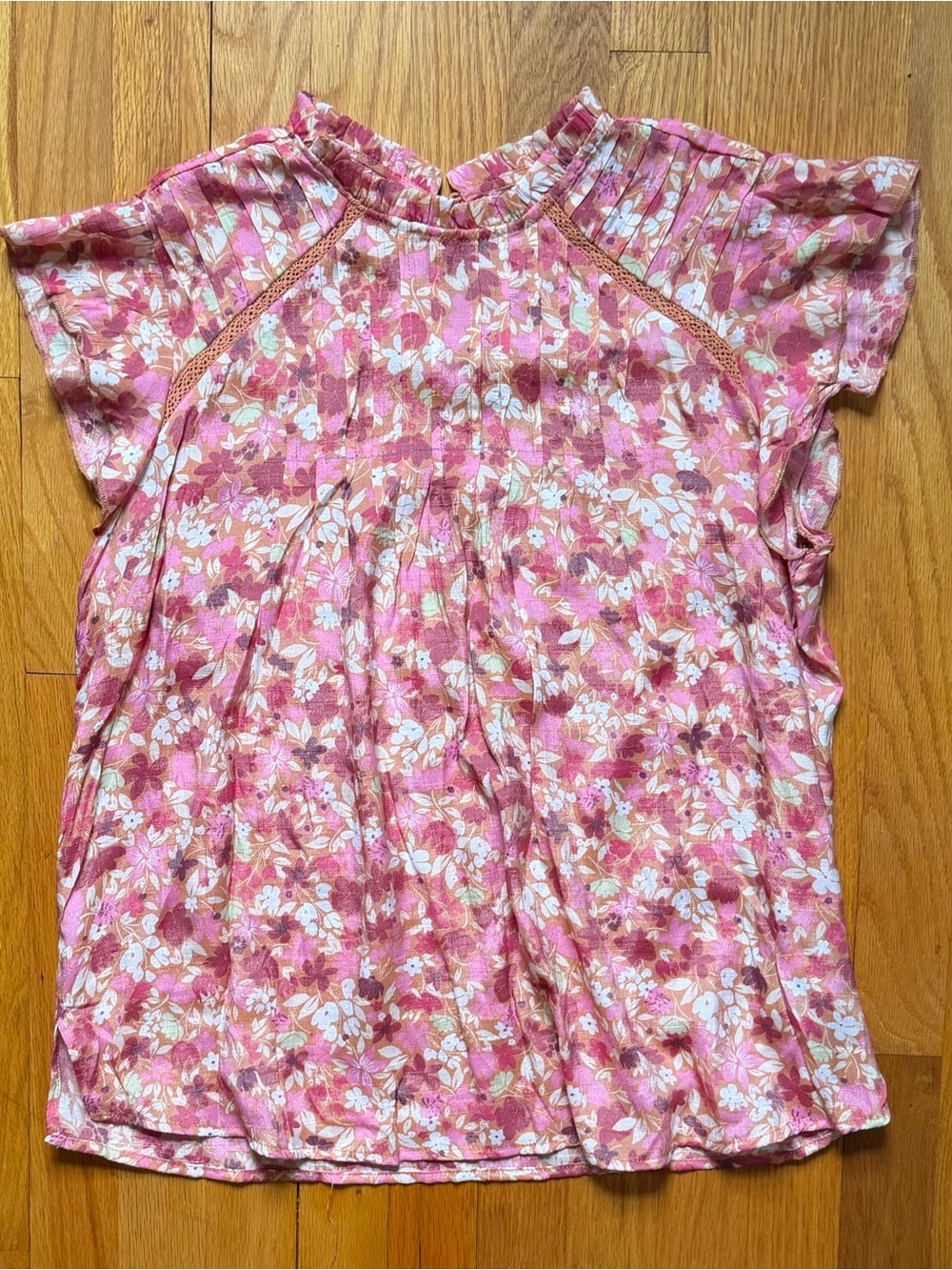 Nanette Lepore Pink Floral Short Flutter Sleeve Blouse